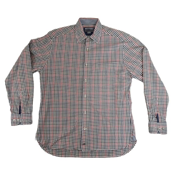 Johnston & Murphy Other - Johnston Murphy Shirt Mens Size Medium Blue Orange Plaid Button Up Tailored Fit